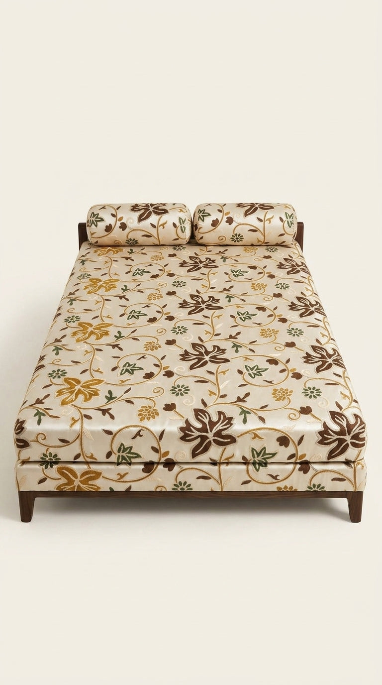 Ivory Silk Crewel Embroidery Fabric