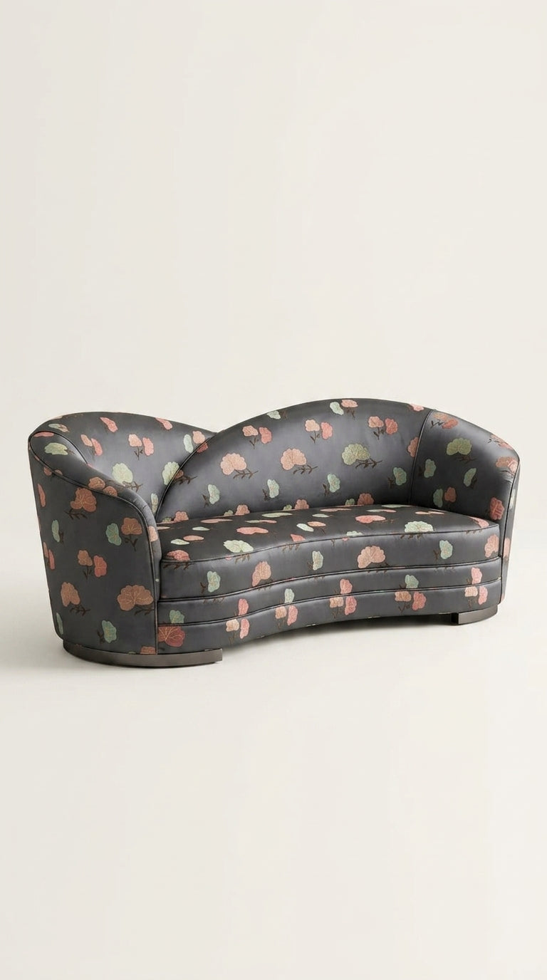 Dark Grey Floral Embroidered Fabric
