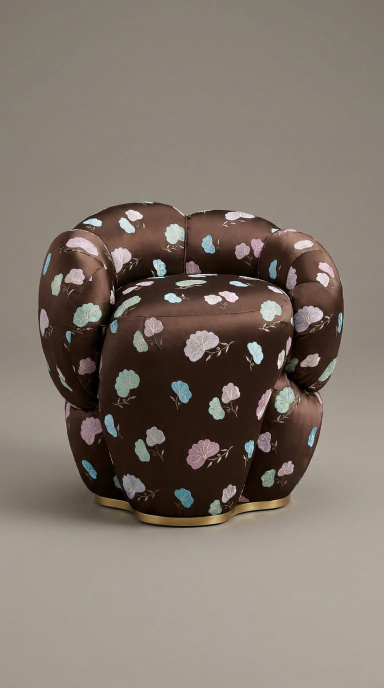 Chocolate Brown Velvet Scattered Floral Embroidery Fabric