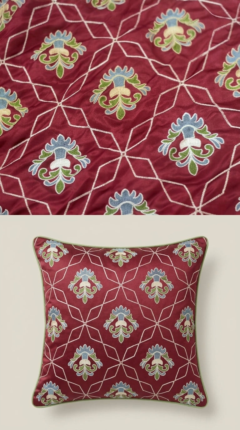 Maroon Embroidered Trellis Fabric