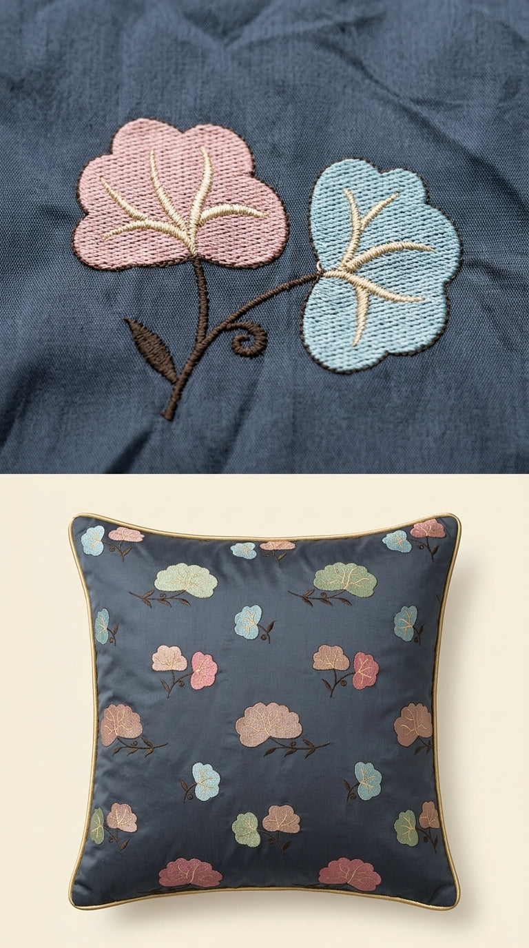 Dark Grey Floral Embroidered Fabric