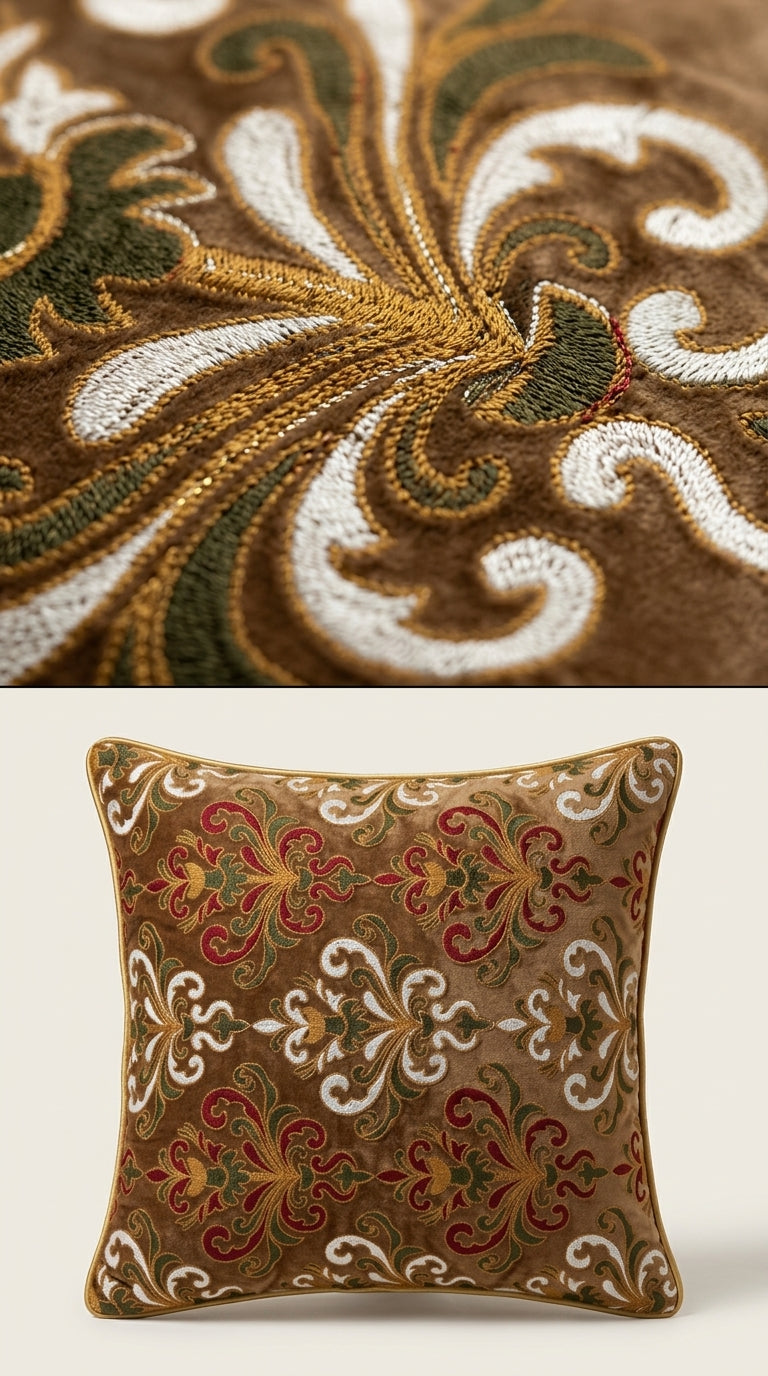 Brown Embroidered Baroque Fabric