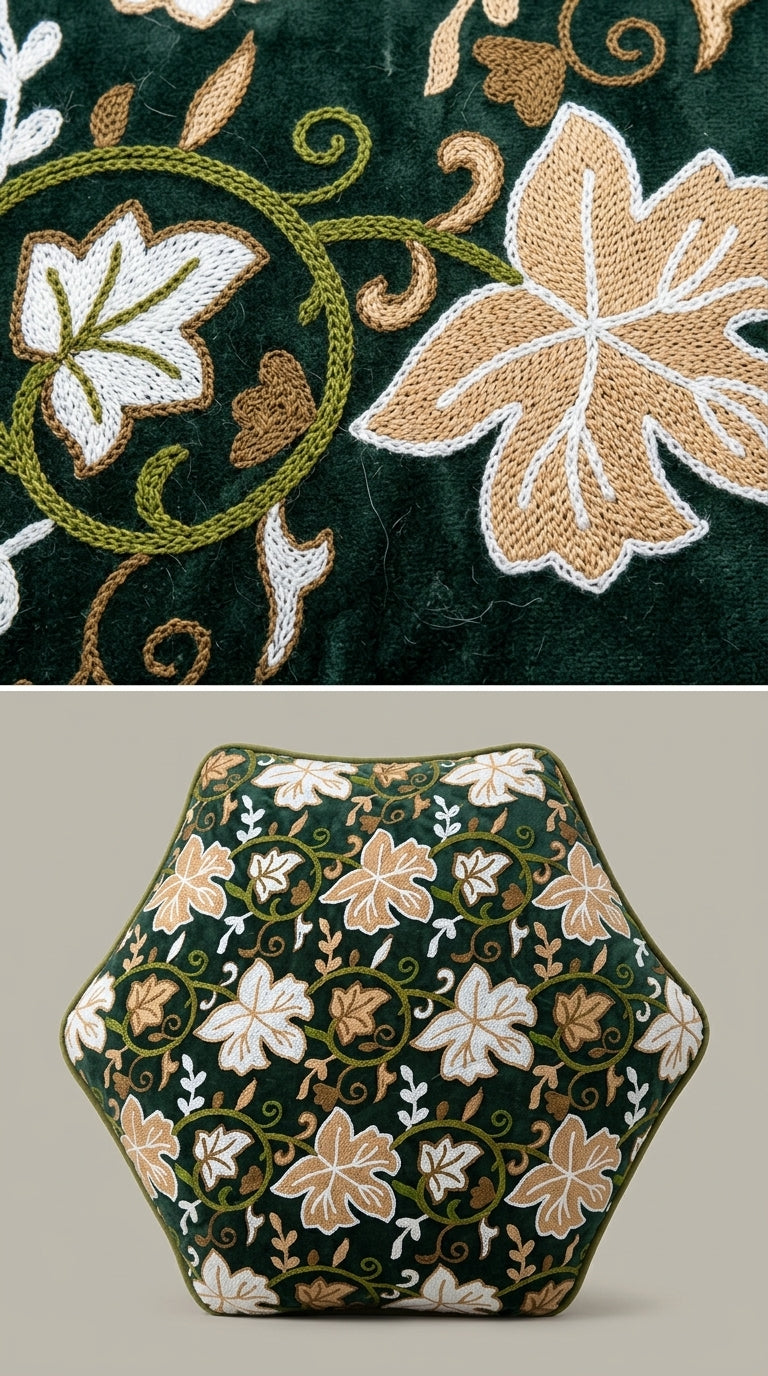 Forest Green Velvet Crewel Embroidery Fabric
