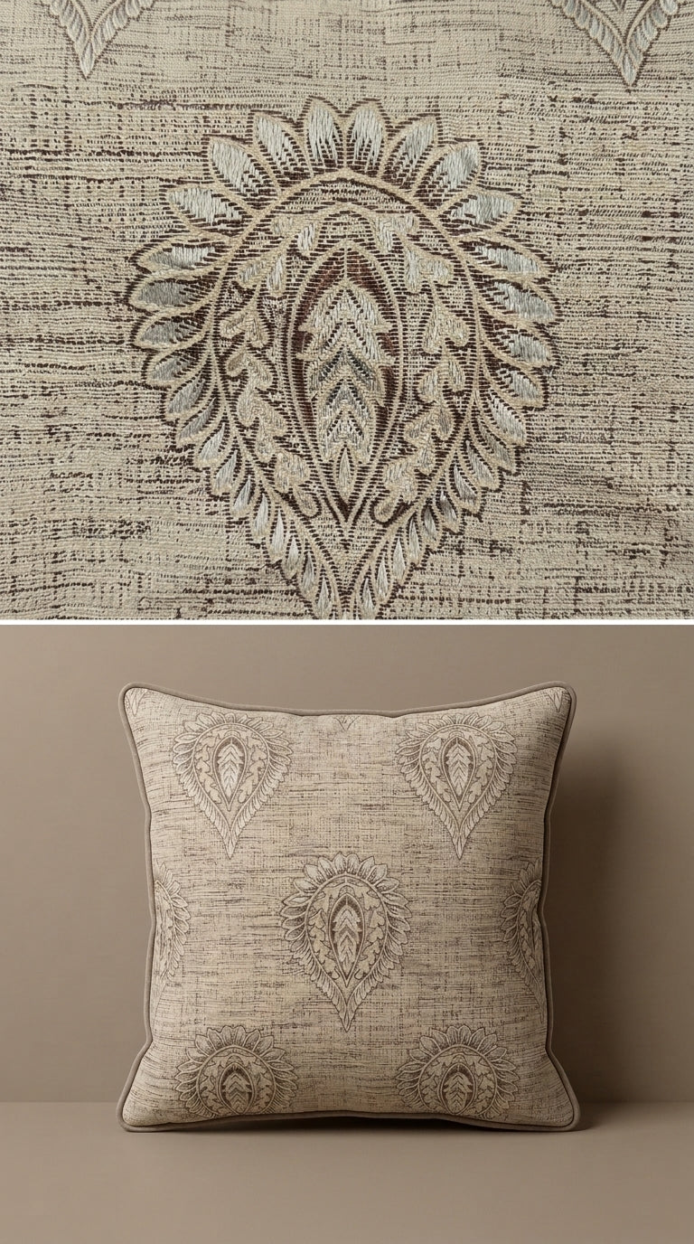 Paisley Embroidered Slub Fabric — Taupe & Sage Premium