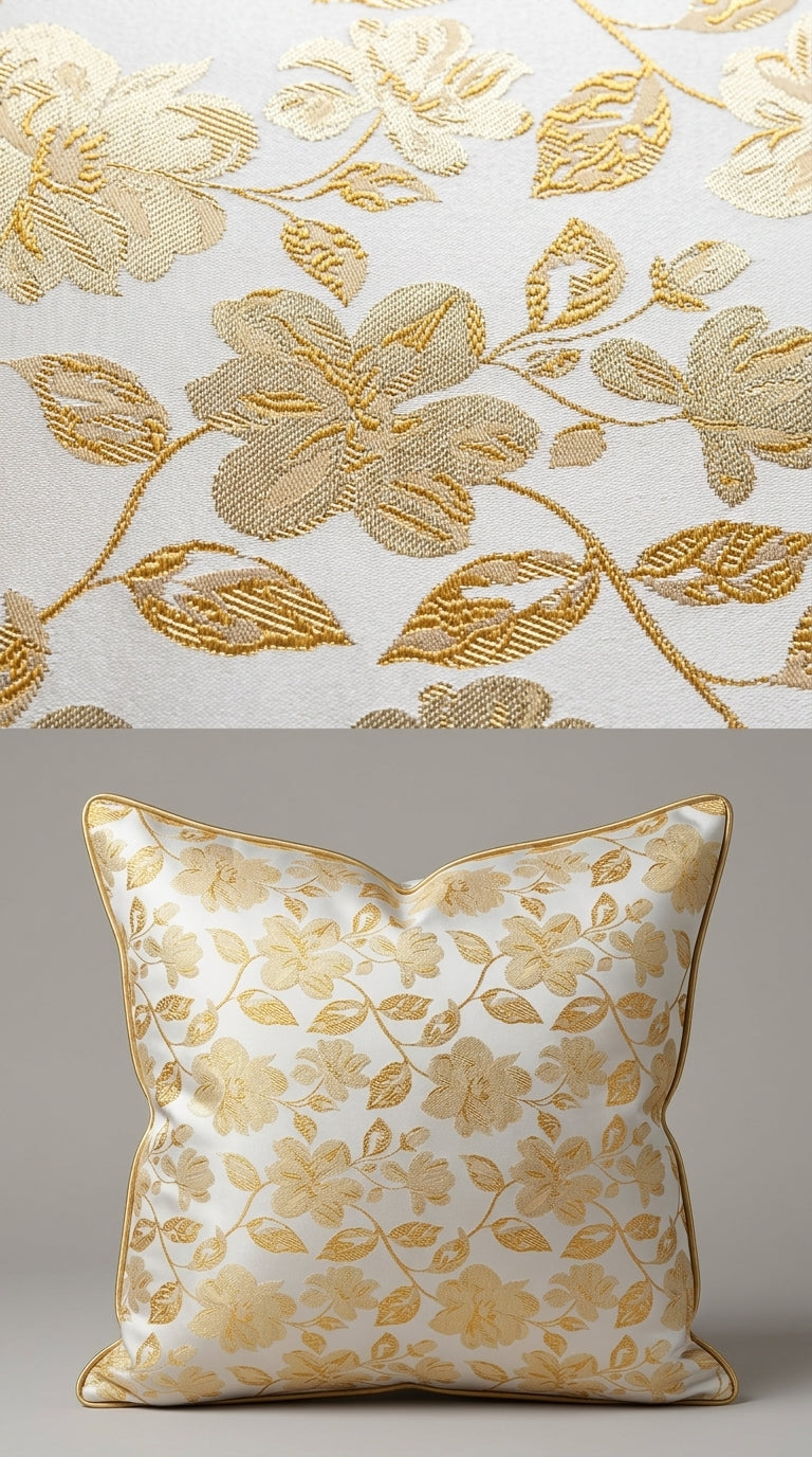 Gold Floral Jacquard Fabric — Ivory & Gold