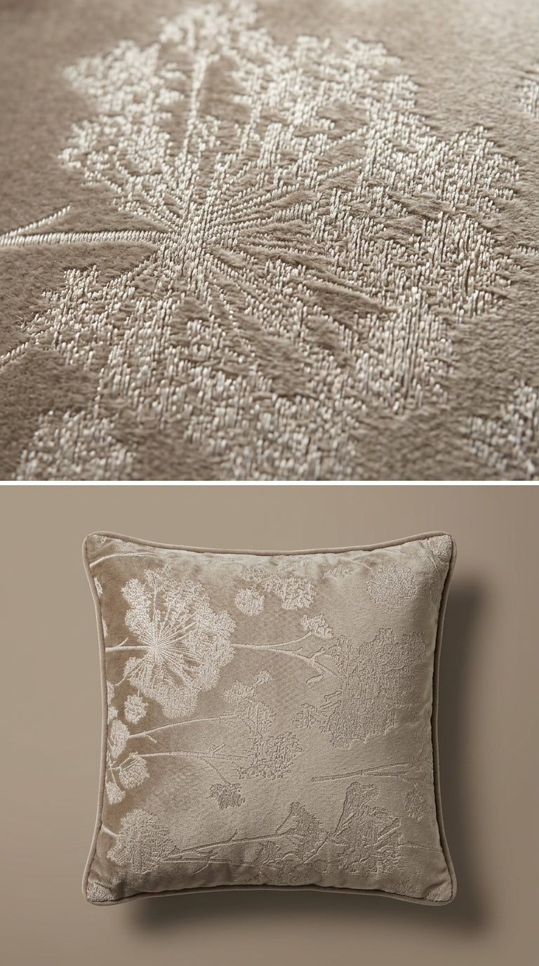 Botanical Jacquard Silk Fabric — Beige & Ivory Premium