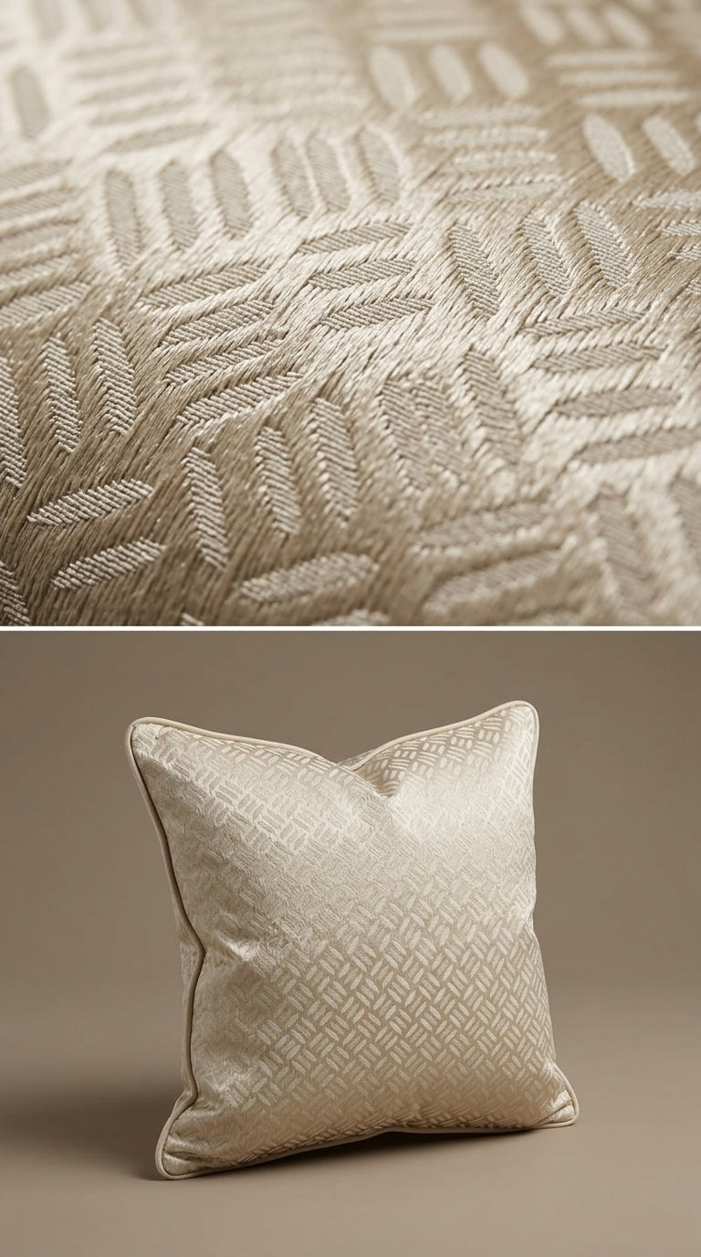 Basketweave Jacquard Silk Fabric — Ivory & Champagne Premium