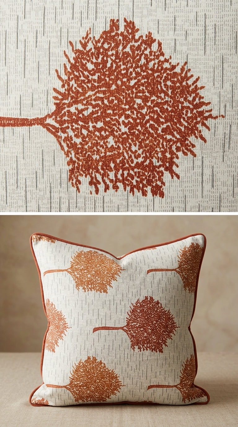 Printed Tree Motif Fabric — Rust & Terracotta Premium
