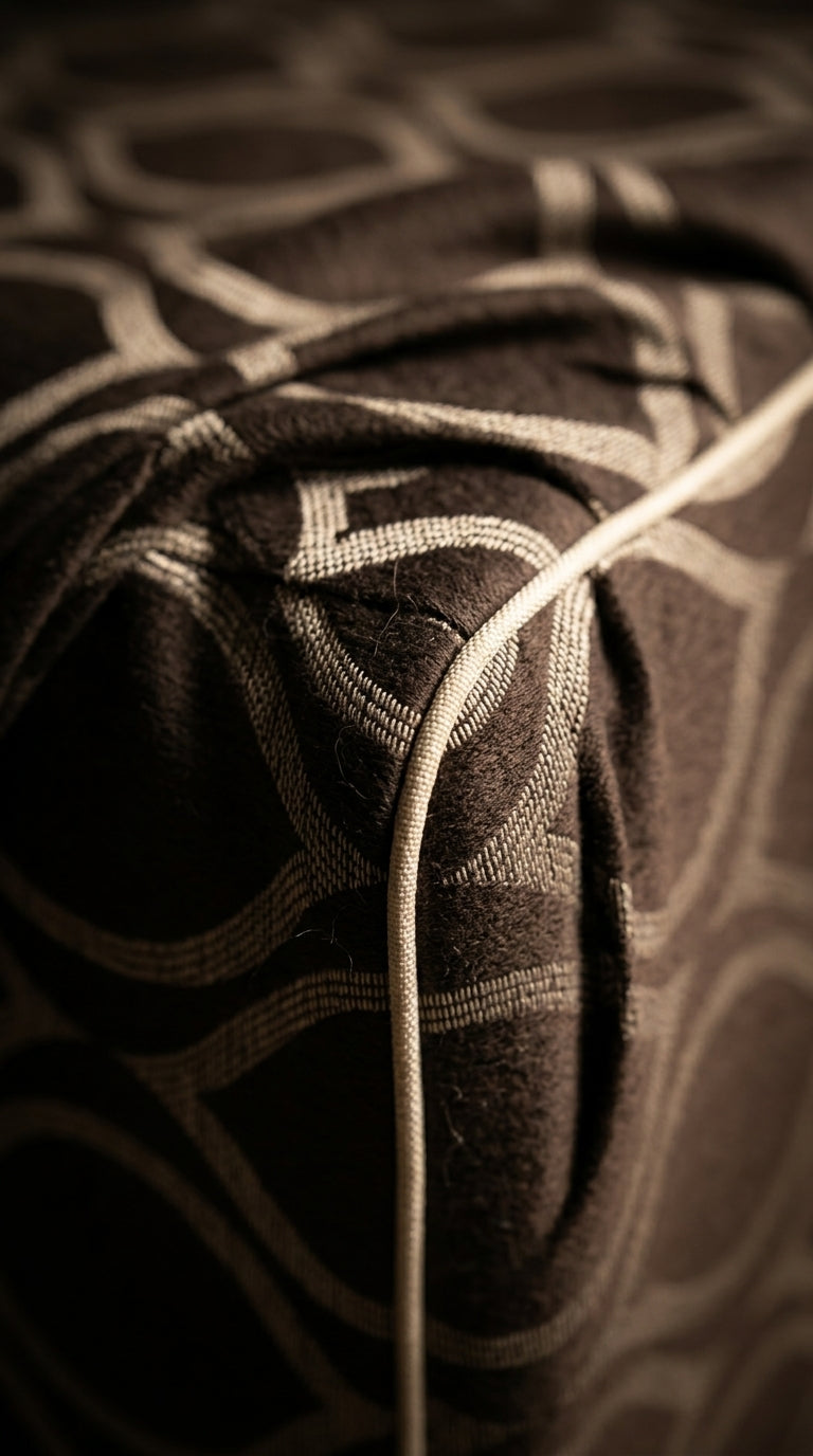 Dark Brown Satin Fabric with Ivory Ogee Wave Lattice Jacquard