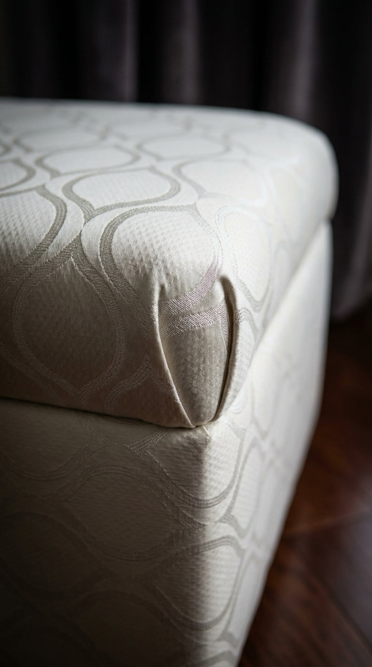 Ivory Satin Fabric with Tone-on-Tone Silver Ogee Wave Lattice Jacquard