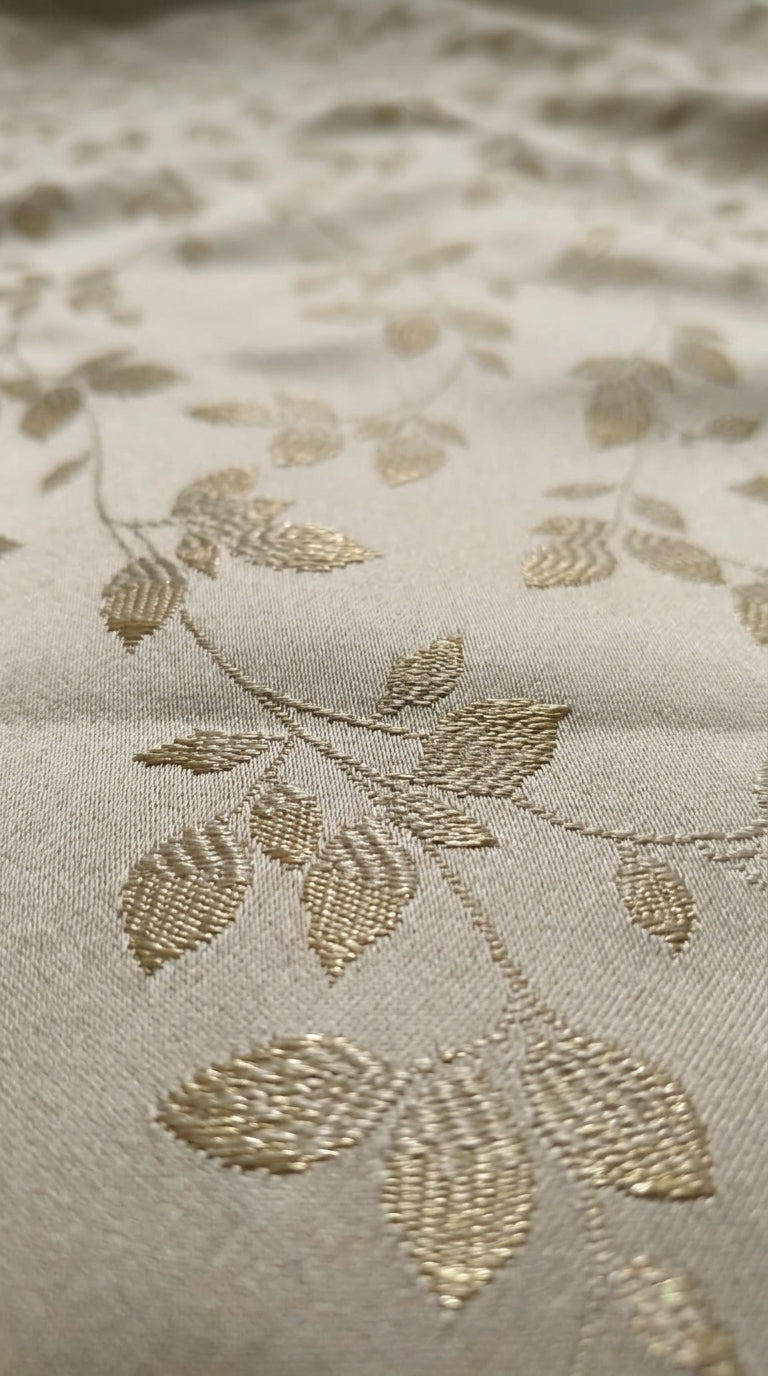 Cascading Leaf Silk Fabric — Ivory Tone-on-Tone