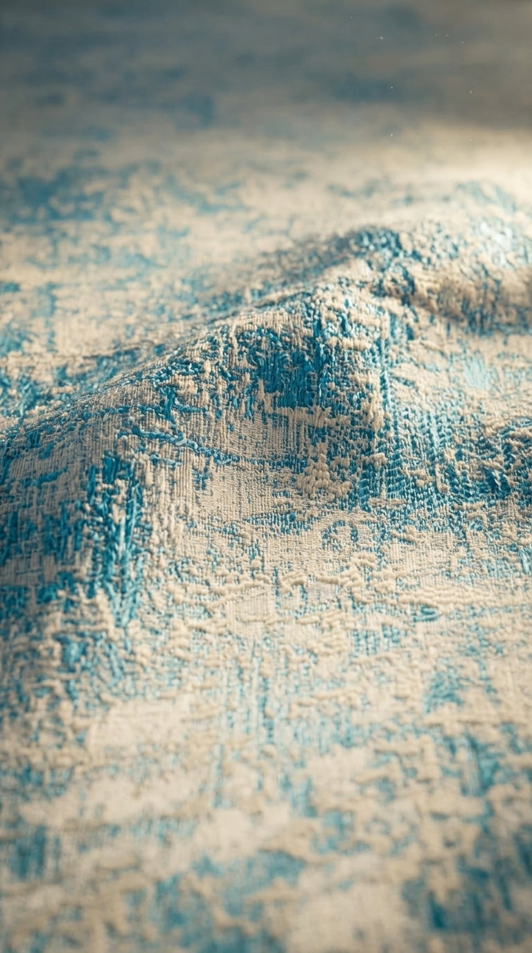 Abstract Satin Fabric — Turquoise & Ivory