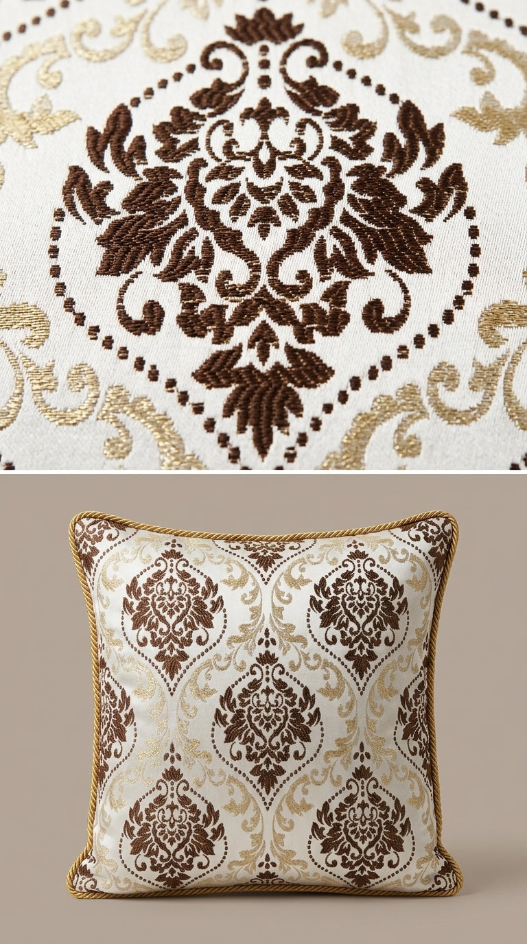 Damask Embroidered Fabric — Brown & Gold