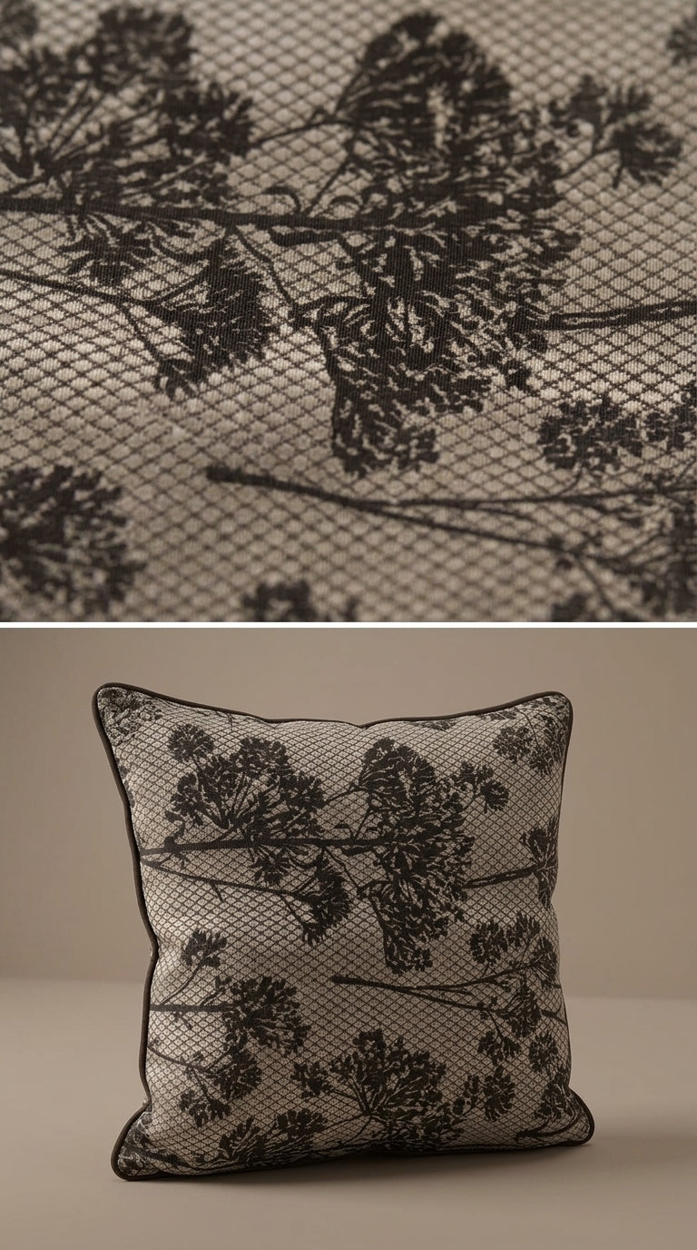 Botanical Trellis Jacquard Fabric — Charcoal & Beige Premium