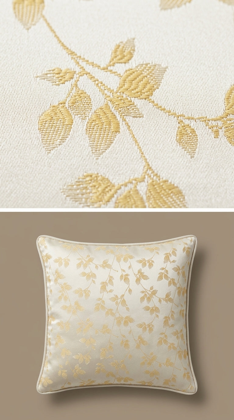 Cascading Leaf Silk Fabric — Ivory & Champagne Gold