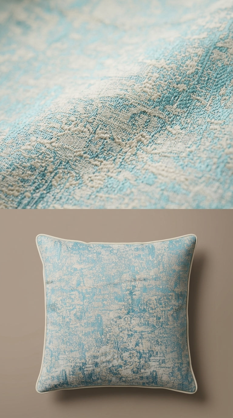 Abstract Satin Fabric — Turquoise & Ivory