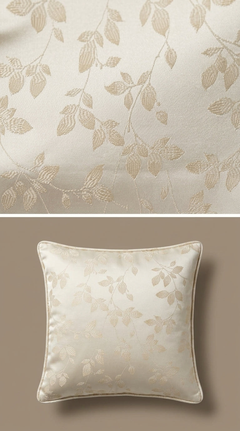 Cascading Leaf Silk Fabric — Ivory Tone-on-Tone