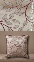 Trailing Leaf Vine Satin Fabric — Ivory, Silver & Burgundy