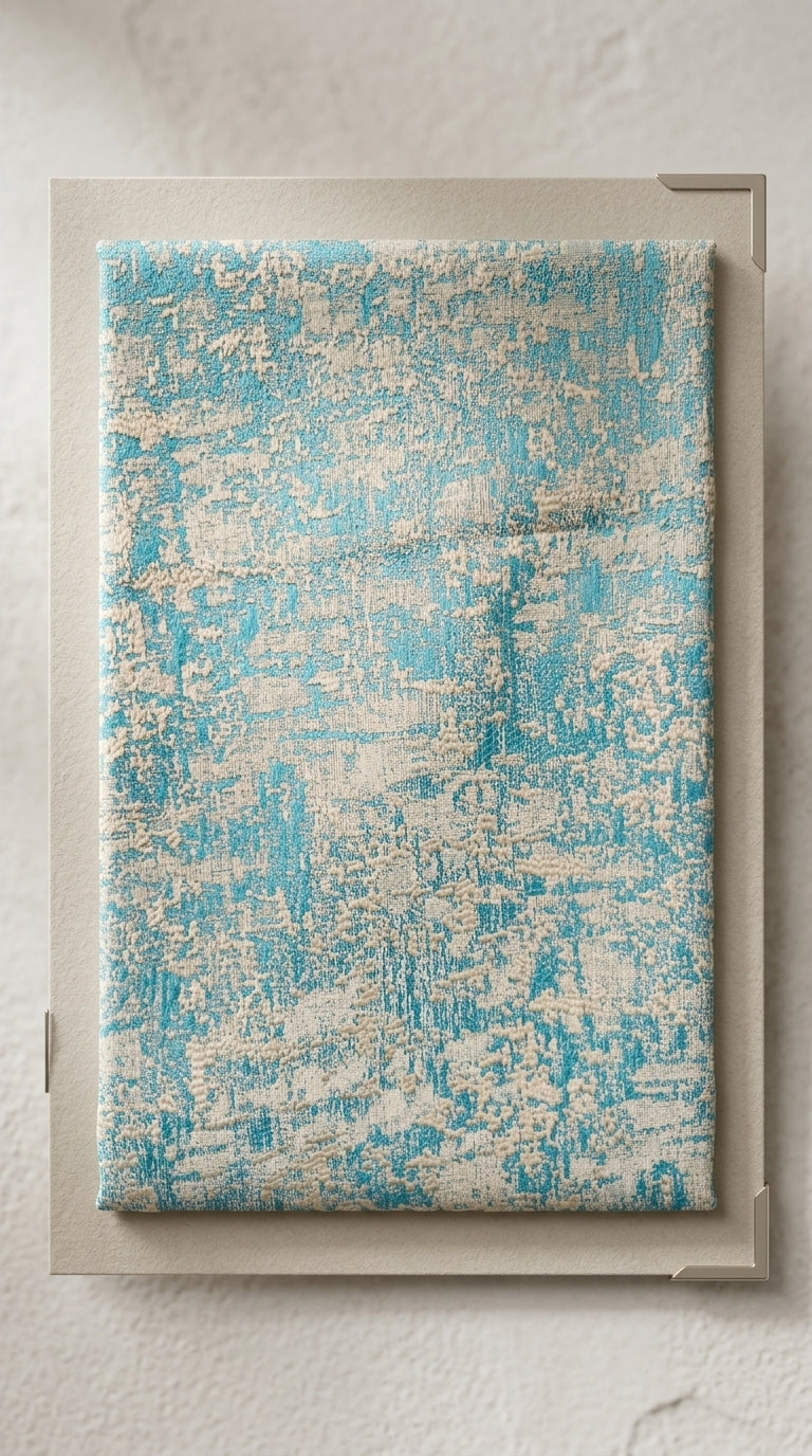 Abstract Satin Fabric — Turquoise & Ivory