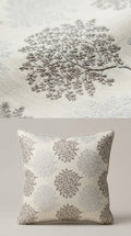Silver Botanical Jacquard Fabric — Ivory & Grey