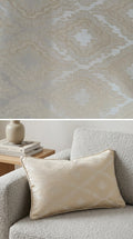 Ivory Satin Fabric with Champagne Tone-on-Tone Ikat Jacquard