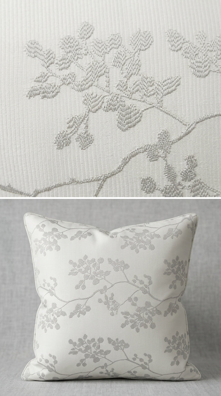Leaf Branch Jacquard Silk Fabric — Ivory Tonal Premium