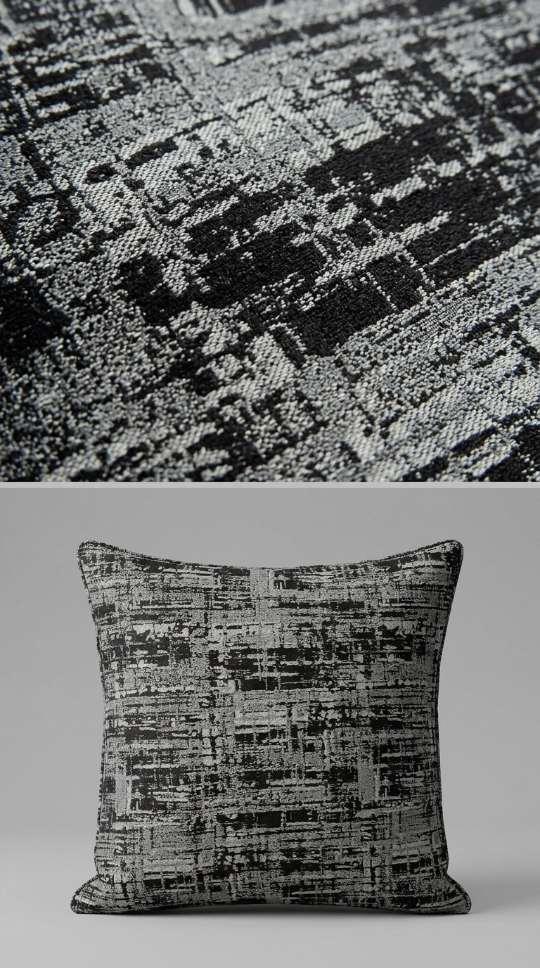 Abstract Distressed Jacquard Fabric — Black & Silver