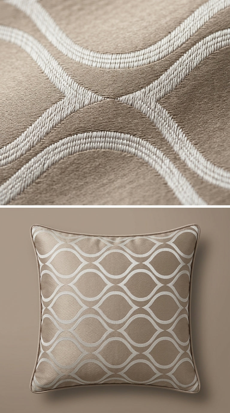 Wave Trellis Jacquard Fabric — Taupe & Ivory Premium