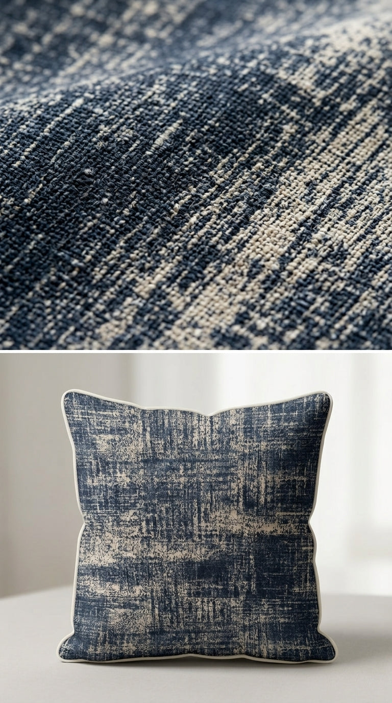 Abstract Distressed Jacquard Silk Fabric — Navy & Ivory Premium