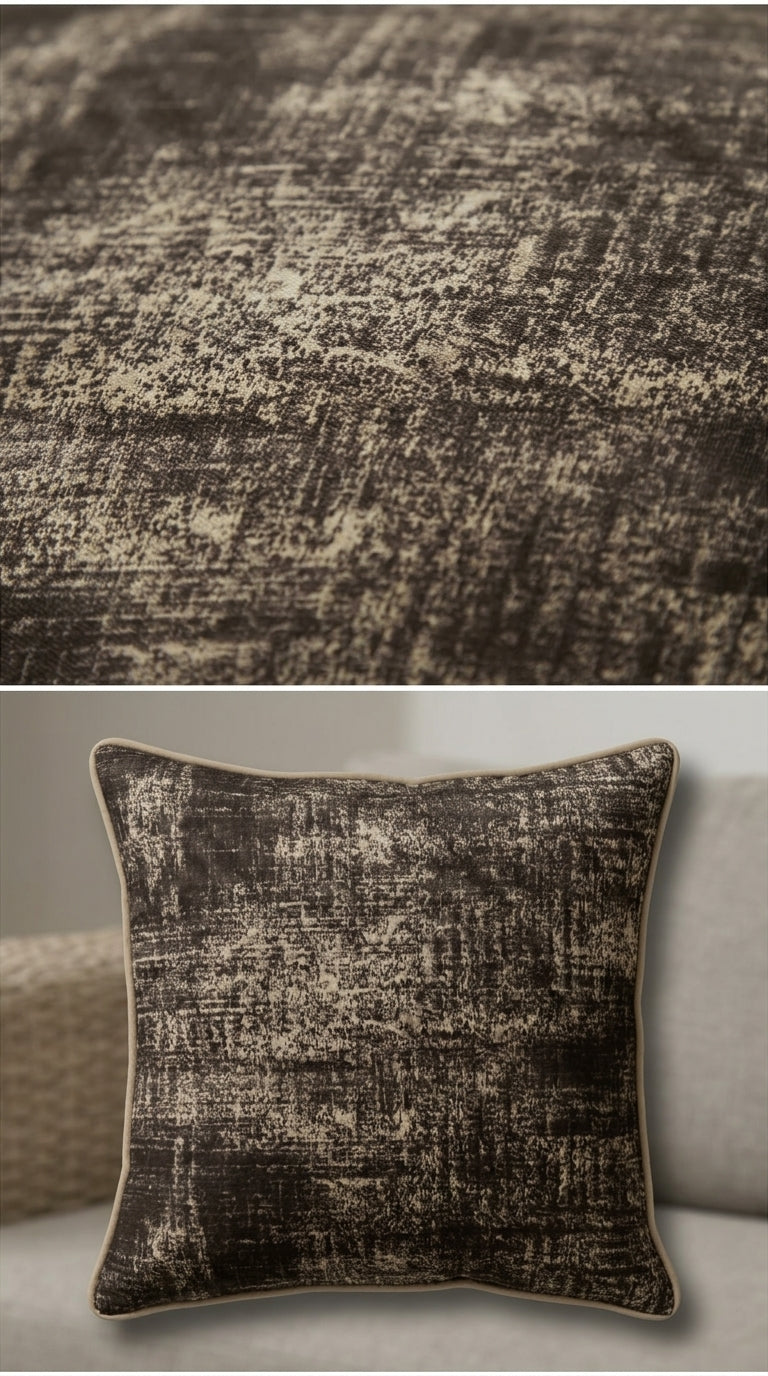 Abstract Distressed Jacquard Silk Fabric — Espresso & Beige Premium