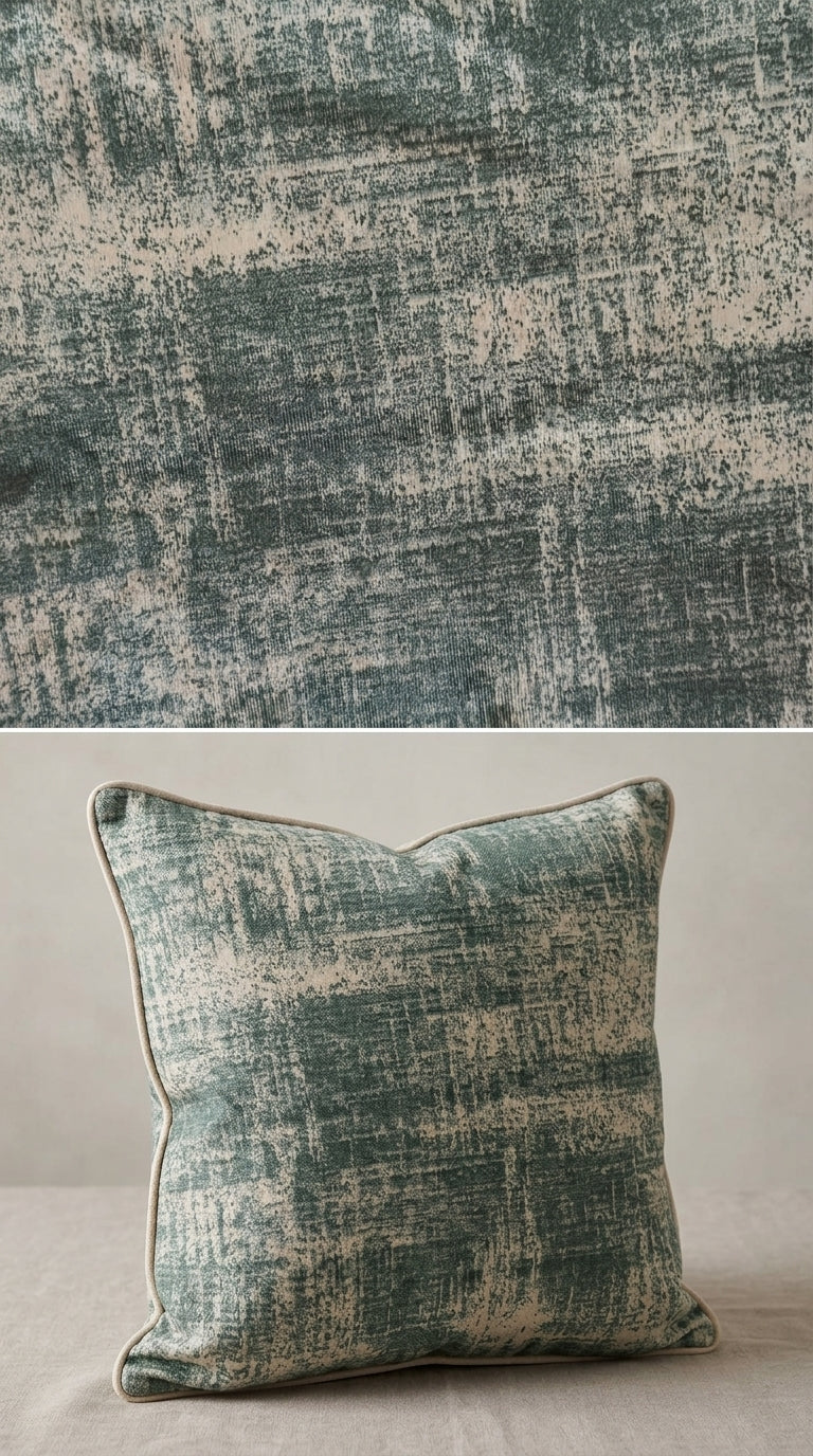 Abstract Distressed Jacquard Silk Fabric — Forest Green & Beige Premium
