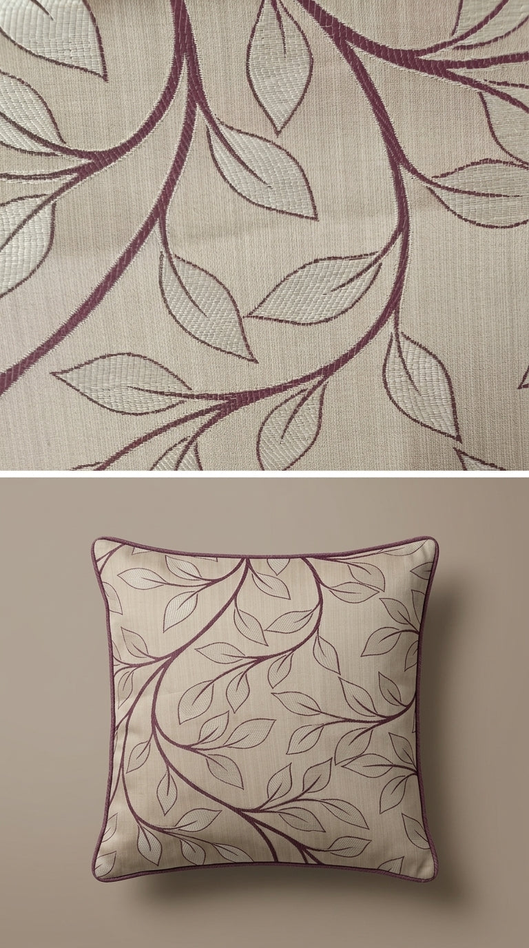 Trailing Leaf Vine Satin Fabric — Champagne & Mauve
