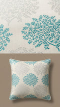 Tree Canopy Satin Fabric — Ivory, Teal & Silver