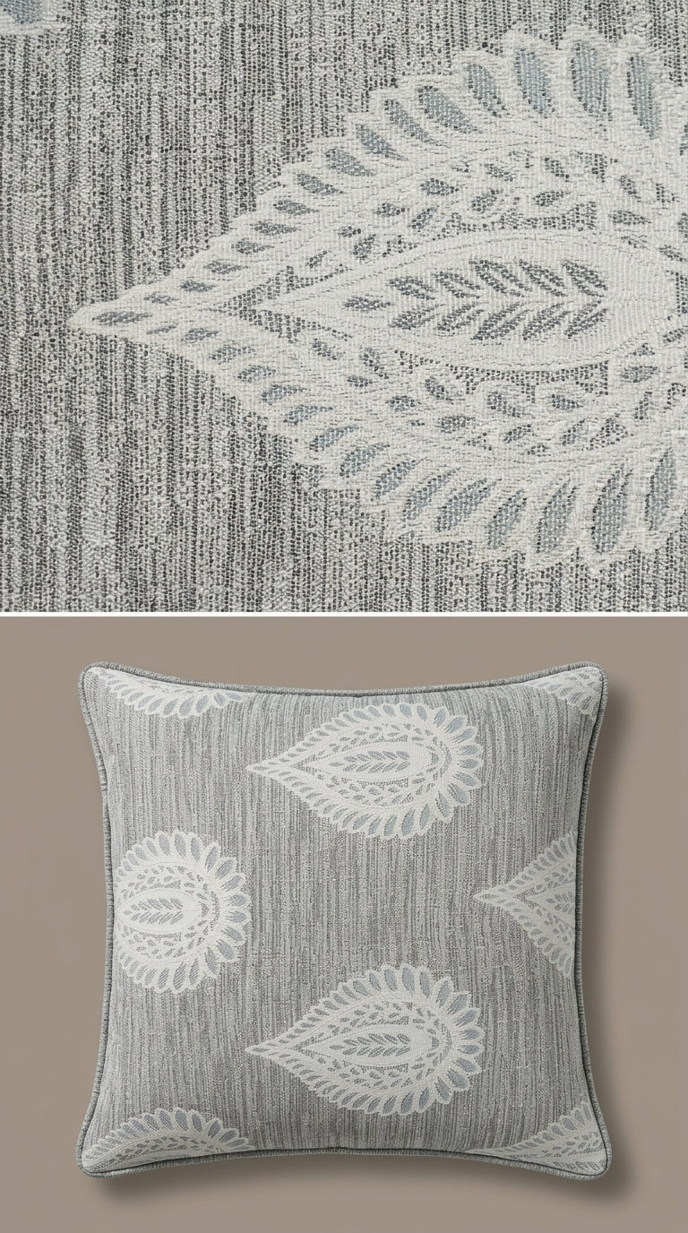 Damask Jacquard Silk Fabric — Teal & Ivory Premium