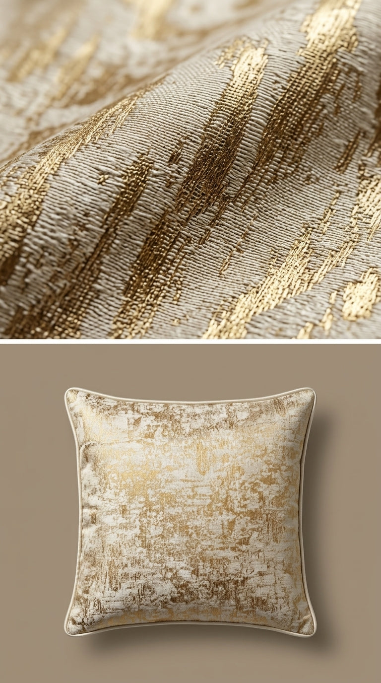Abstract Satin Fabric — Ivory & Gold