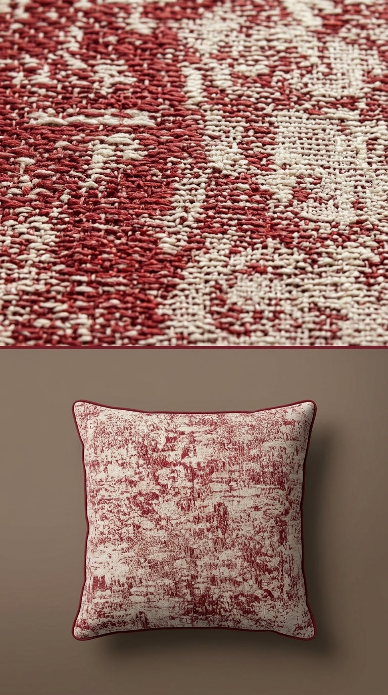 Abstract Satin Fabric — Crimson & Ivory