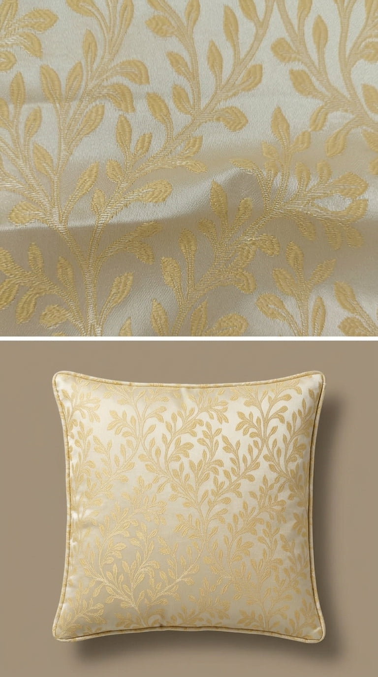 Botanical Buti Silk Fabric — Ivory & Champagne Gold