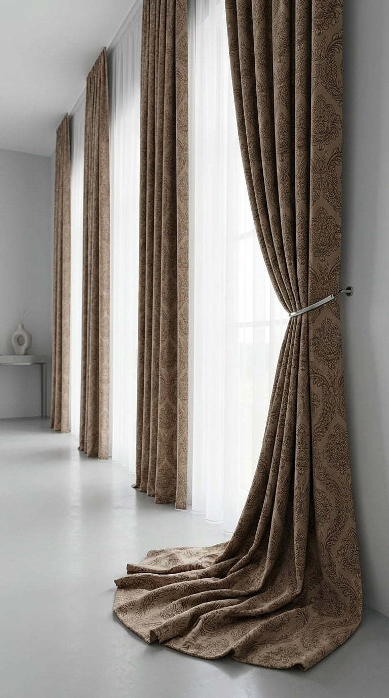 Damask Jacquard Silk Fabric — Gold & Taupe Premium