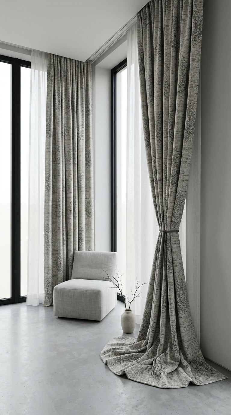Textured Paisley Jacquard Fabric — Charcoal & Ivory Premium