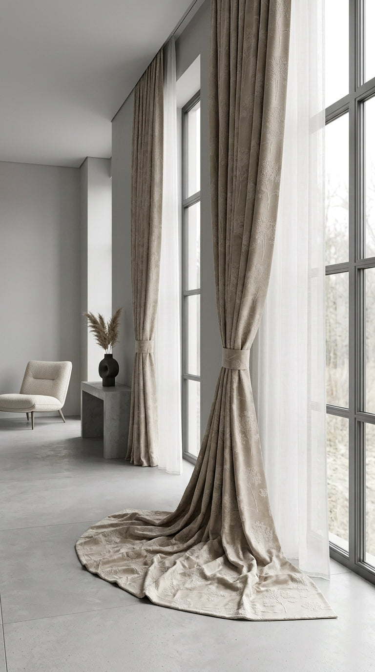 Botanical Jacquard Silk Fabric — Beige & Ivory Premium