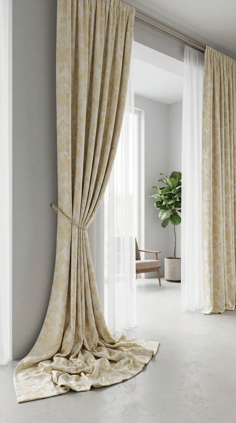 Floral Silk Fabric — Ivory & Champagne Gold