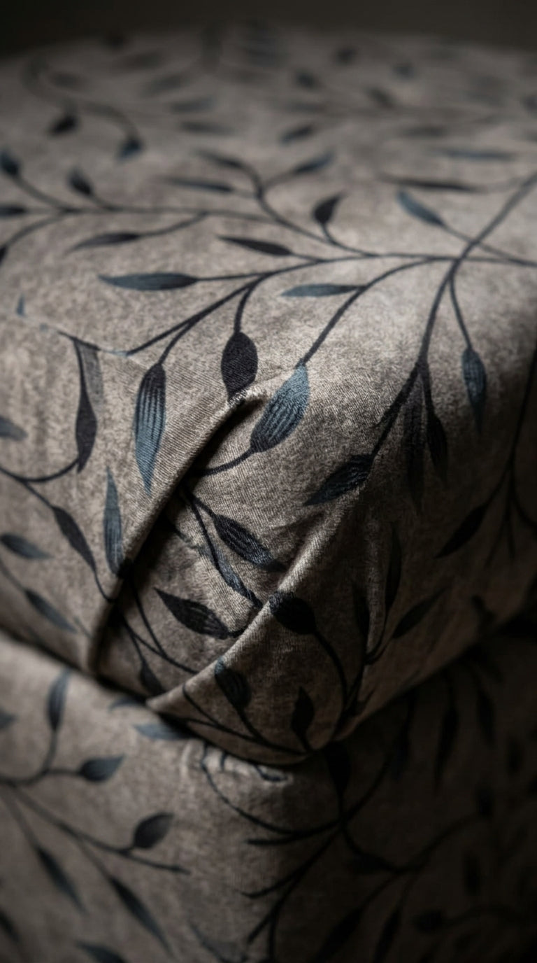 Trailing Leaf Silk Fabric — Silver & Teal