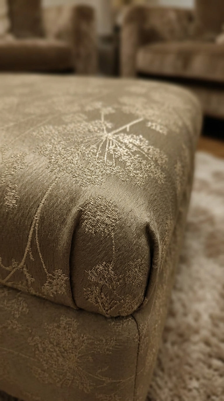 Dandelion Spray Silk Fabric — Taupe Tone-on-Tone