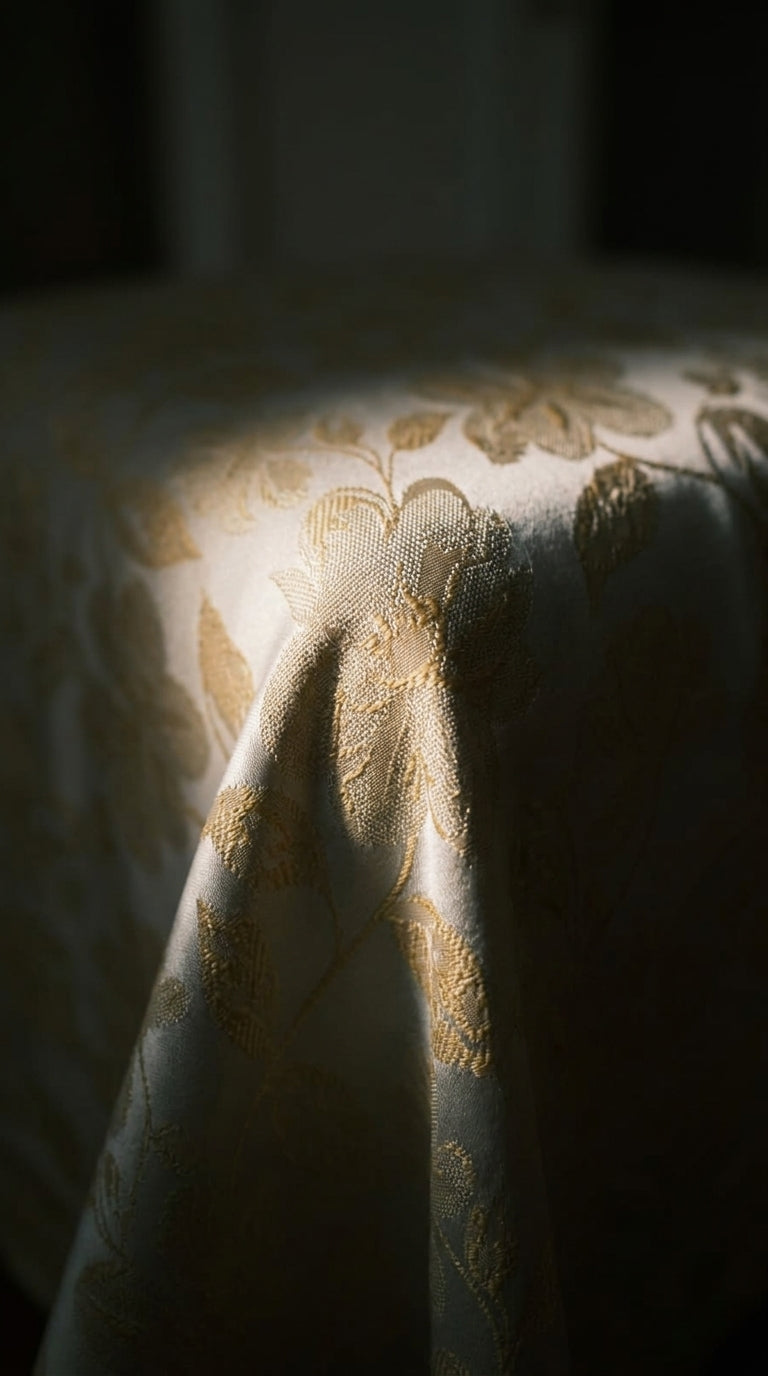 Floral Silk Fabric — Ivory & Champagne Gold