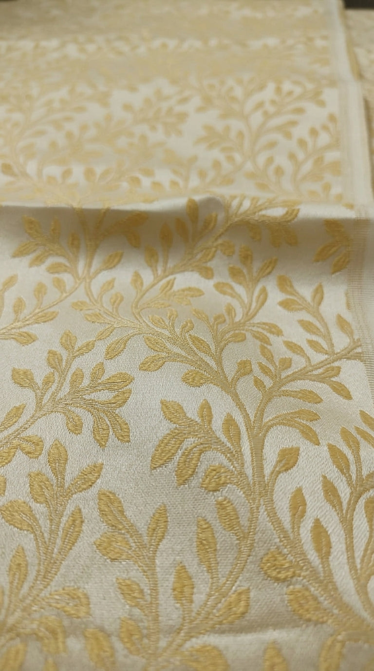 Botanical Buti Silk Fabric — Ivory & Champagne Gold