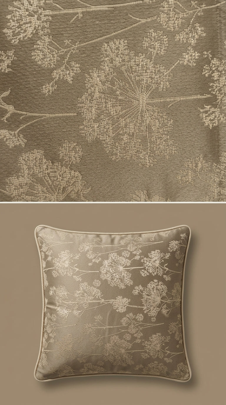 Dandelion Spray Silk Fabric — Taupe Tone-on-Tone