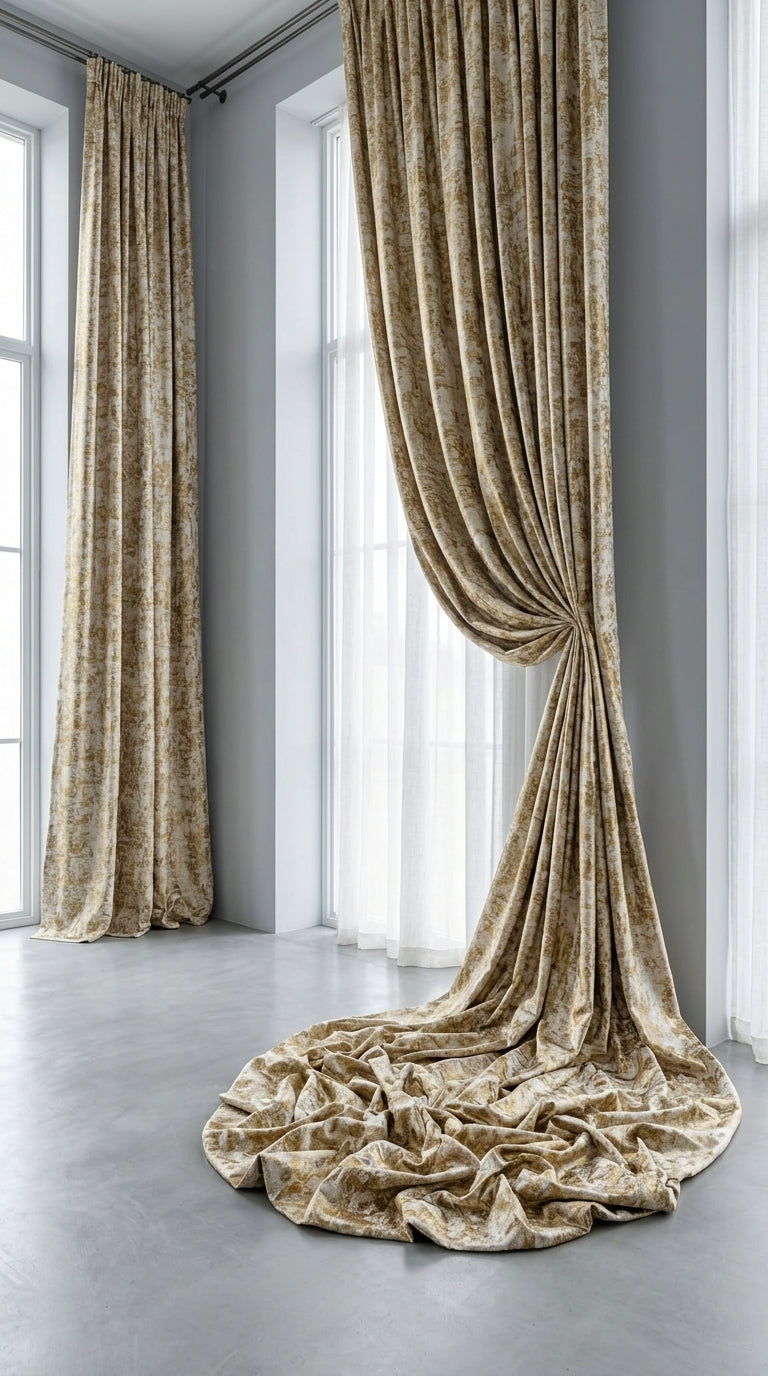 Abstract Satin Fabric — Ivory & Gold