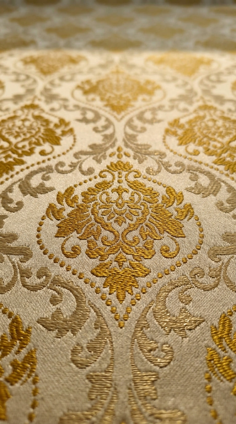 Damask Satin Fabric — Ivory & Gold