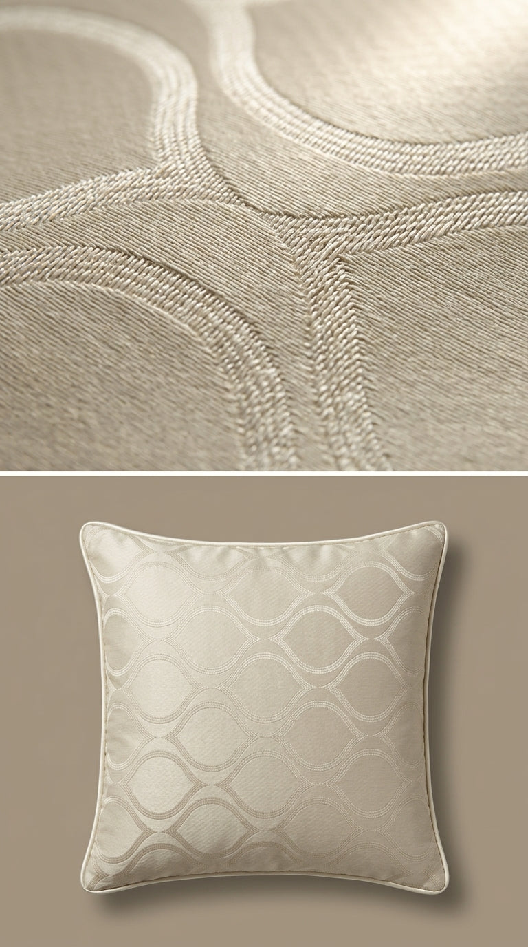 Champagne Satin Fabric with Tone-on-Tone Ogee Wave Lattice Jacquard