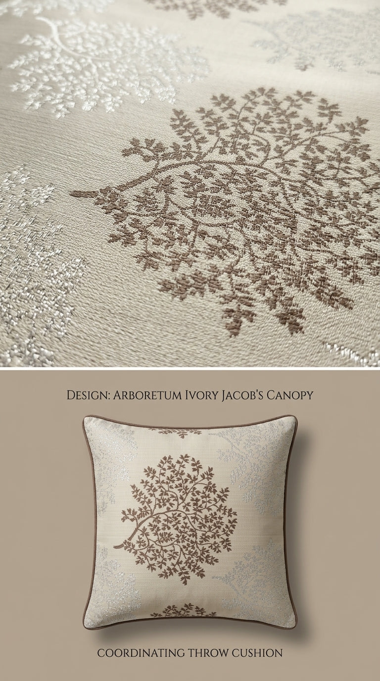 Ivory Satin Fabric with Brown Tree Canopy Jacquard